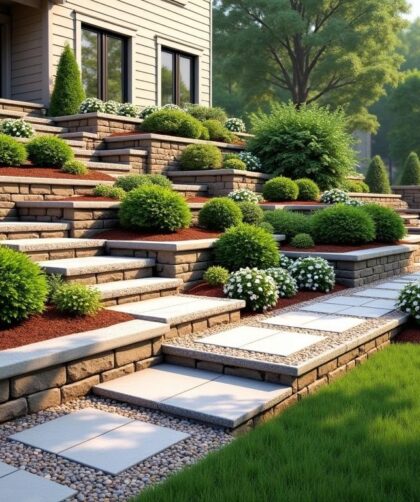 Harmonious modern terraced lush scenery
