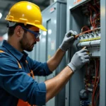 electrician working on circuit breaker