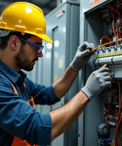 electrician working on circuit breaker