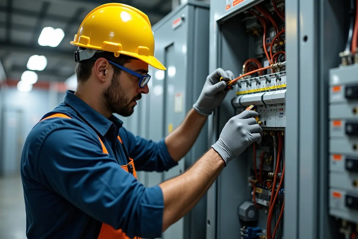 electrician working on circuit breaker