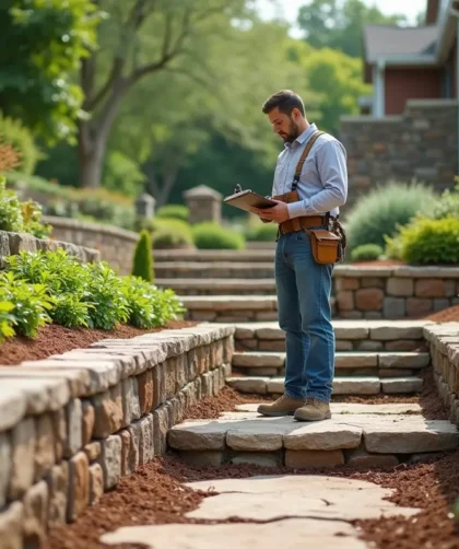 landscaper designing solutions to improve usability of challenging sloped yard