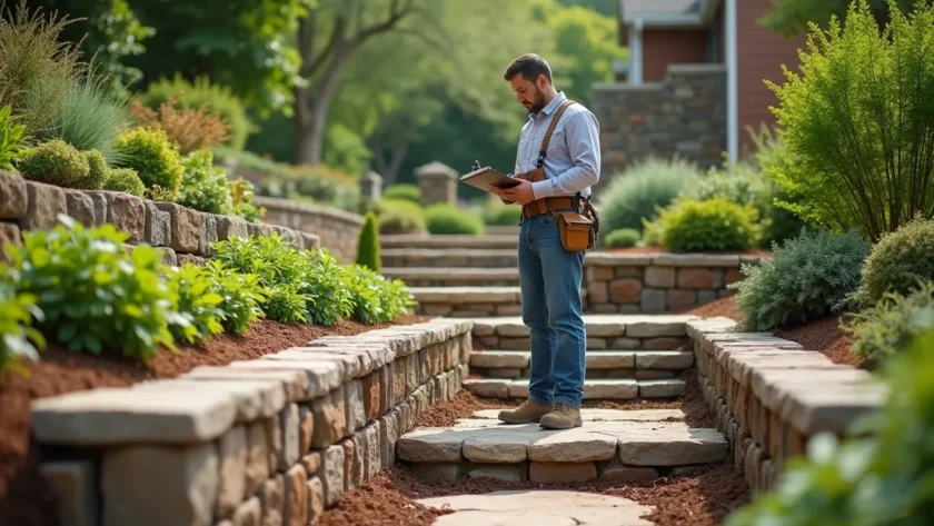 landscaper designing solutions to improve usability of challenging sloped yard