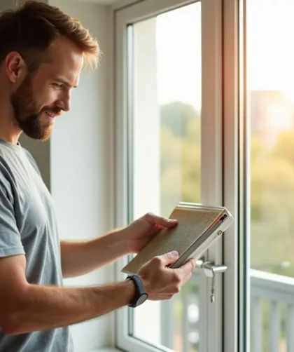 homeowner selecting new windows for energy-efficient replacement installation