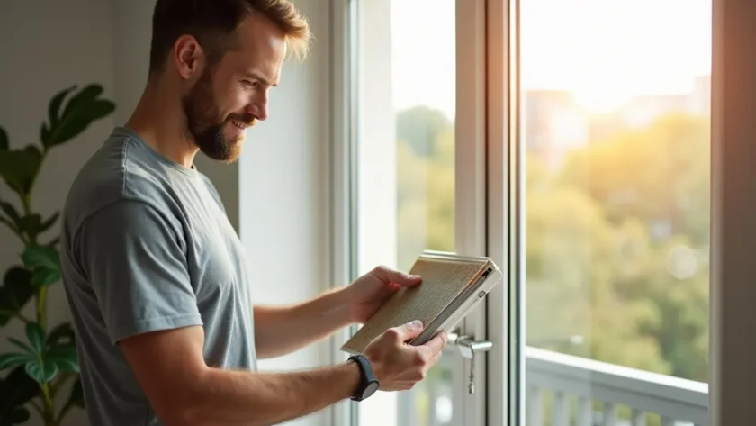homeowner selecting new windows for energy-efficient replacement installation