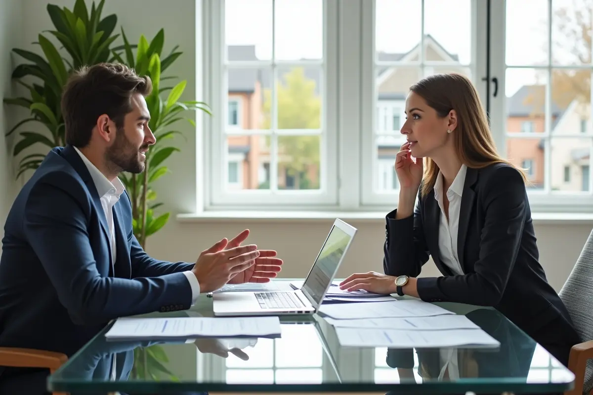 homebuyer meeting real estate agent to discuss property buying options